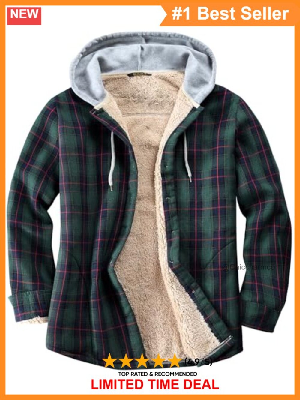 Sherpa Lined Flannel Hooded Shirt Jacket Cotton Plaid Button Down